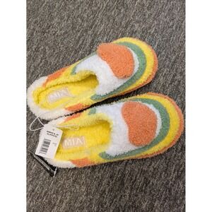 MIA Womens & Junior Slippers Rainbow Stripes Fuzzy Slide On Size 7 New with Tags